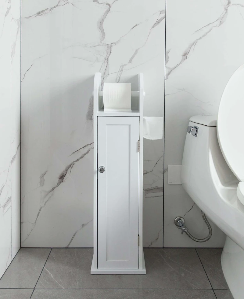 Basicwise White Freestanding Bathroom Toilet Paper Roll Holder with Storage and Extra Slot For Tissue Roll