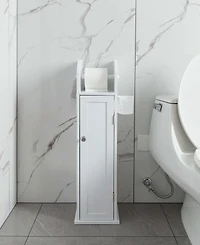 Basicwise White Freestanding Bathroom Toilet Paper Roll Holder with Storage and Extra Slot For Tissue Roll