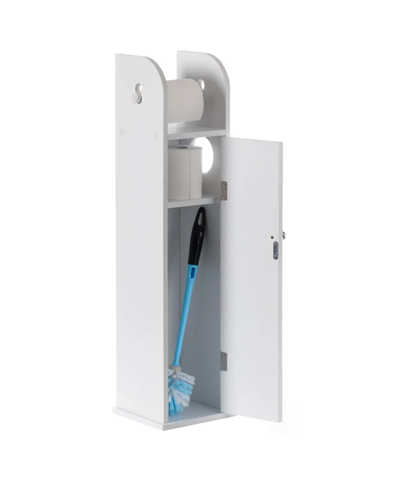 Basicwise White Freestanding Bathroom Toilet Paper Roll Holder with Storage and Extra Slot For Tissue Roll