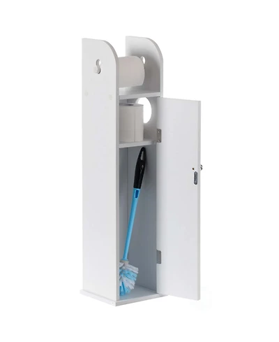 Basicwise White Freestanding Bathroom Toilet Paper Roll Holder with Storage and Extra Slot For Tissue Roll