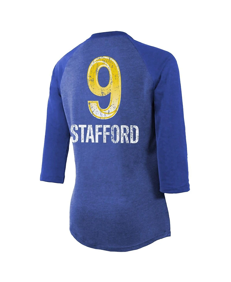 Women's Majestic Threads Matthew Stafford Royal Los Angeles Rams Super Bowl Lvi Name Number Raglan 3/4 Sleeve T-shirt