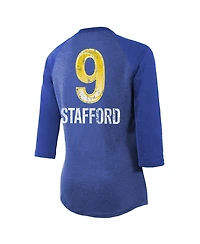Women's Majestic Threads Matthew Stafford Royal Los Angeles Rams Super Bowl Lvi Name Number Raglan 3/4 Sleeve T-shirt