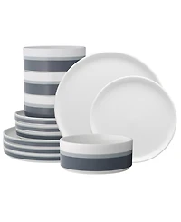 Noritake ColorStax Grey Stripe 12 Piece Dinnerware Set
