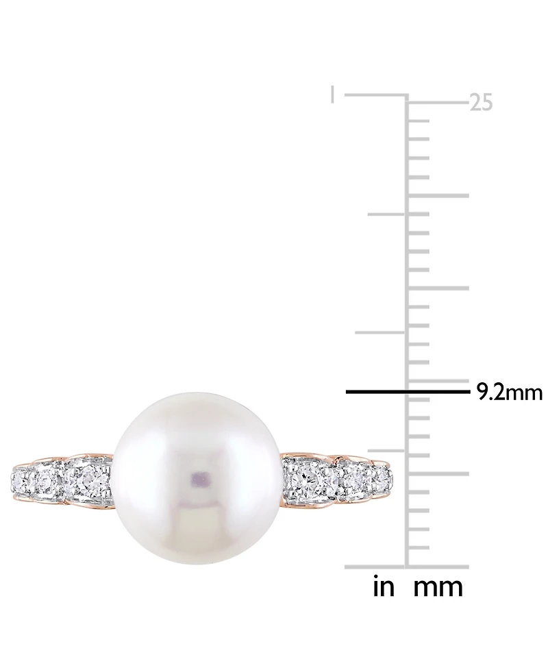 Cultured Freshwater Pearl (9mm) & Diamond (1/8 ct. t.w.) Ring 10k Rose Gold