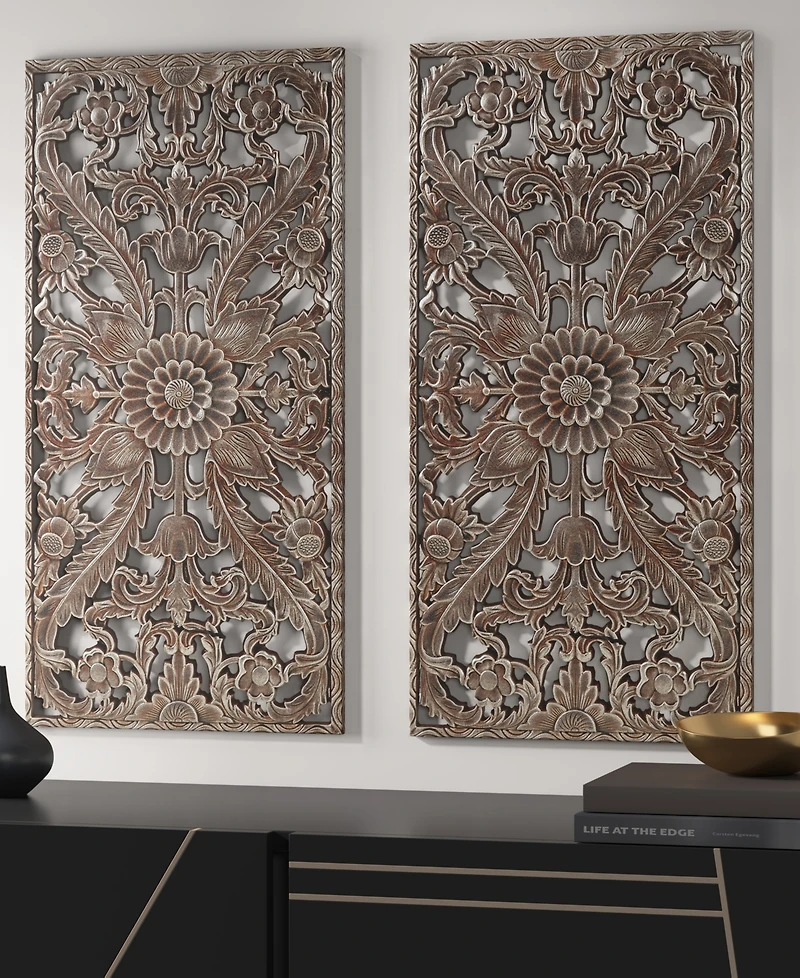 Madison Park Botanical Panel Carved Wall Set, 2 Piece