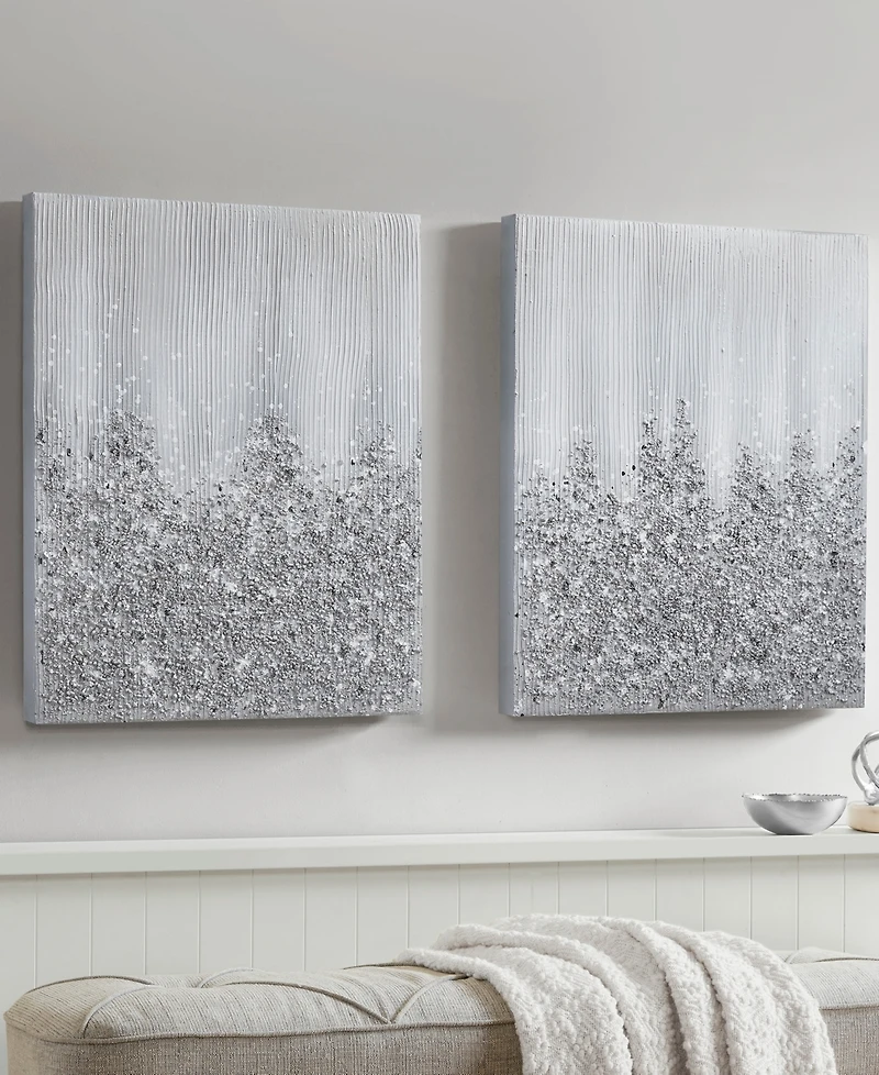 Madison Park Silver Glimmer Hand Brush Embellished Canvas Set, 2 Piece