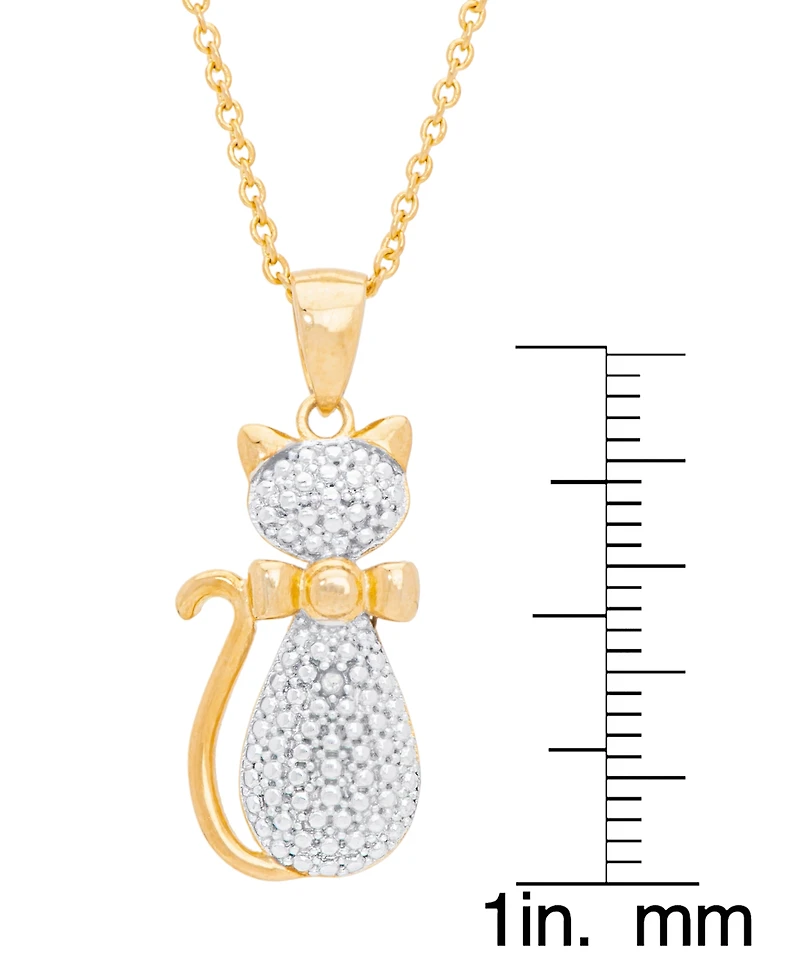 Diamond Accent Cat Pendant 18" Necklace in 14K Gold Plate