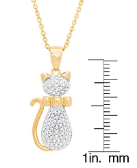Diamond Accent Cat Pendant 18" Necklace in 14K Gold Plate