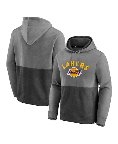 Men's Fanatics Heathered Charcoal, Black Los Angeles Lakers Block Party Applique Color Block Pullover Hoodie