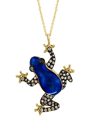Effy Brown Diamond (1/3 ct. t.w.) & Black Diamond (1/20 ct. t.w.) Blue Enamel Frog 18" Pendant Necklace in 14k Gold