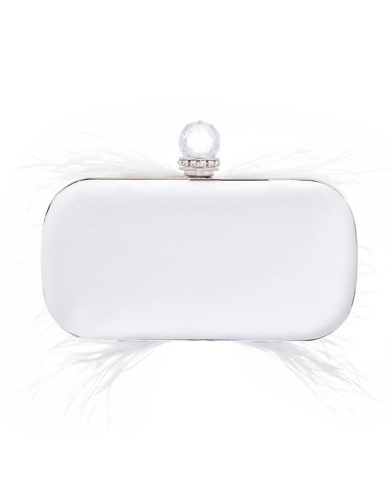 Women's Feather Embellished Minaudiere Clutch