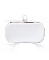 Women's Feather Embellished Minaudiere Clutch