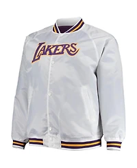 Men's Mitchell & Ness White Los Angeles Lakers Big and Tall Hardwood Classics Raglan Satin Full-Snap Jacket