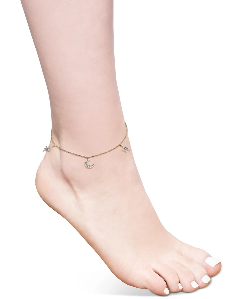 Wrapped Diamond Moon & Stars Charm Ankle Bracelet (1/10 ct. t.w.) in 10k Gold, Created for Macy's
