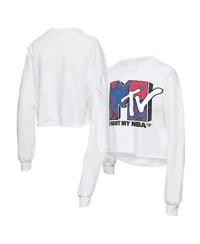 Women's White Nba x Mtv I Want My Cropped Fleece Pullover Sweatshirt