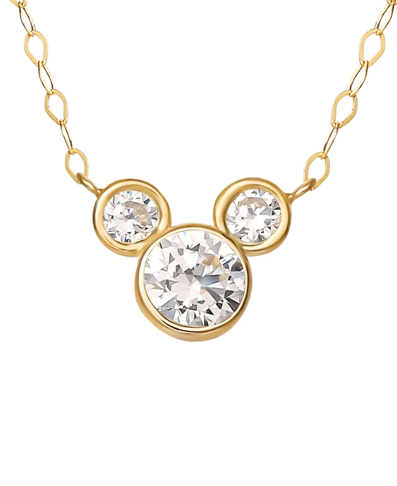 Disney Mickey Mouse Cubic Zirconia Birthstone Pendant Necklace with 15" Chain 14k Yellow Gold