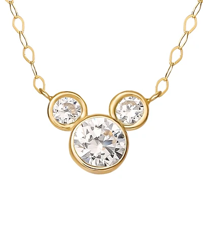 Disney Mickey Mouse Cubic Zirconia Birthstone Pendant Necklace with 15" Chain 14k Yellow Gold