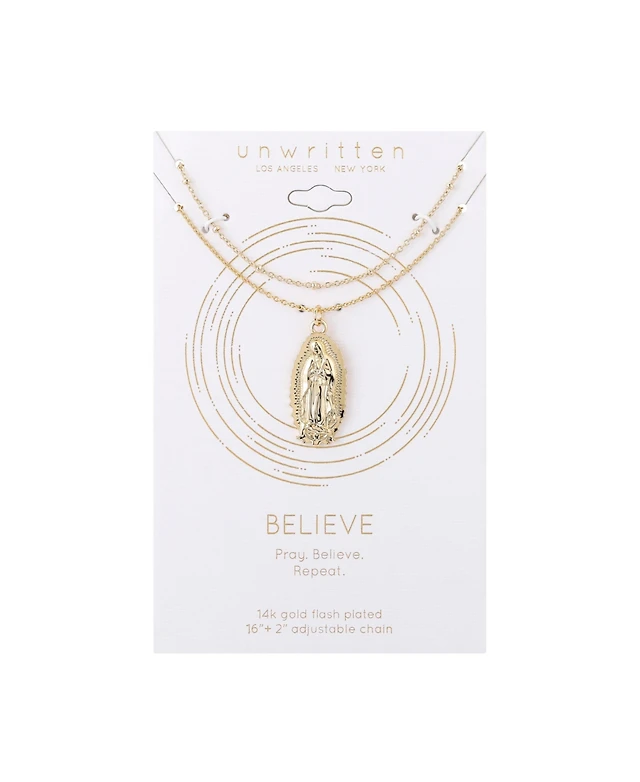 Shop Unwritten 14K Gold Flash Plated Virgin Mary Layered Pendant