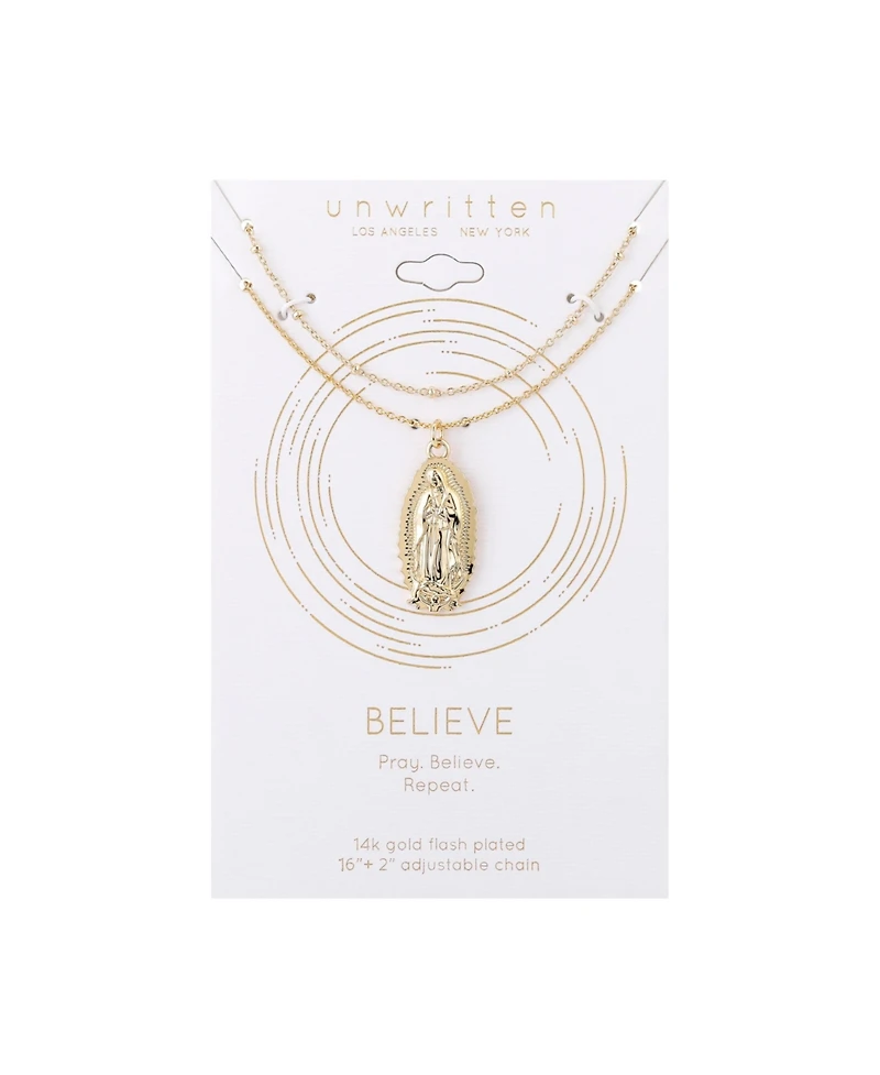 Unwritten 14K Gold Flash Plated Virgin Mary Layered Pendant Necklace