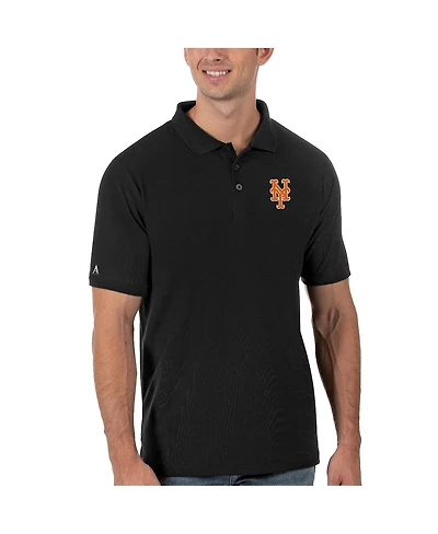 Men's Antigua Black New York Mets Legacy Pique Polo Shirt