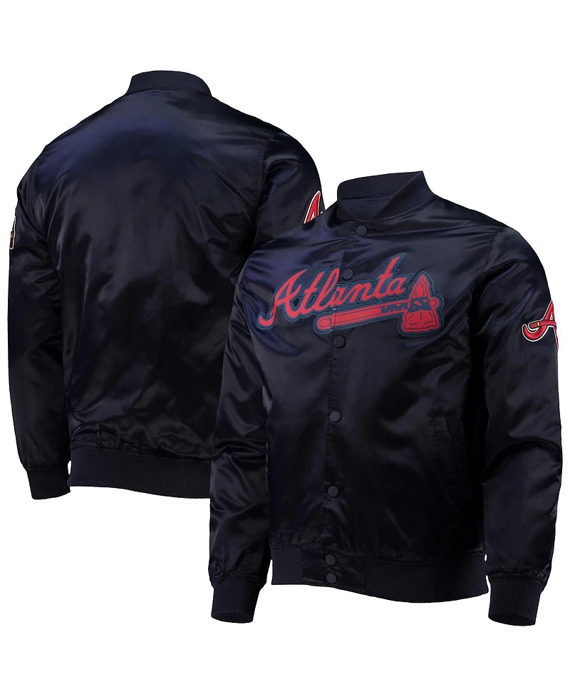 Men's Pro Standard Navy Atlanta Braves Wordmark Satin Full-Snap Jacket
