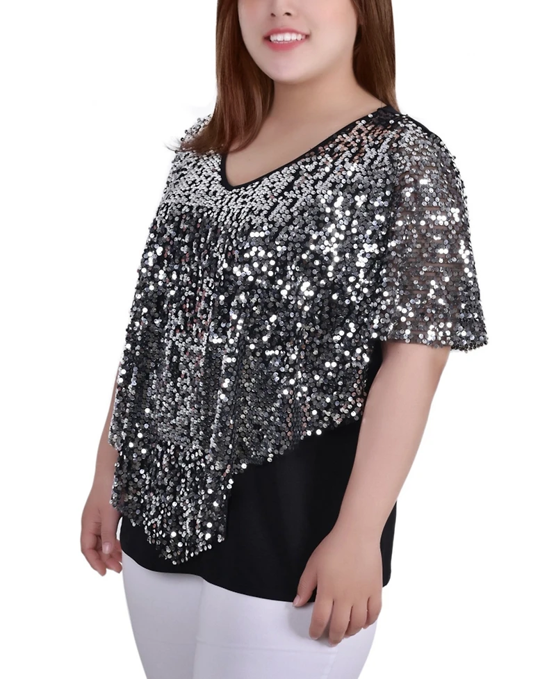 Ny Collection Plus Size Sequin-Front Poncho Top