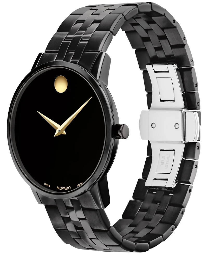 Movado Unisex Swiss Museum Classic Black Pvd Stainless Steel Bracelet Watch 40mm