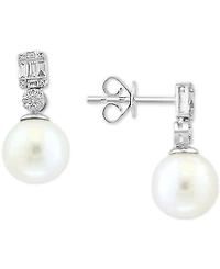 Effy Cultured Freshwater Pearl (9mm) & Diamond (1/5 ct. t.w.) Drop Earrings in 14k White Gold