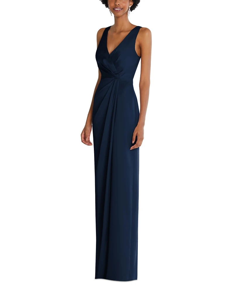 After Six Women's Faux Wrap Whisper Satin Maxi Dress with Draped Tulip Skirt