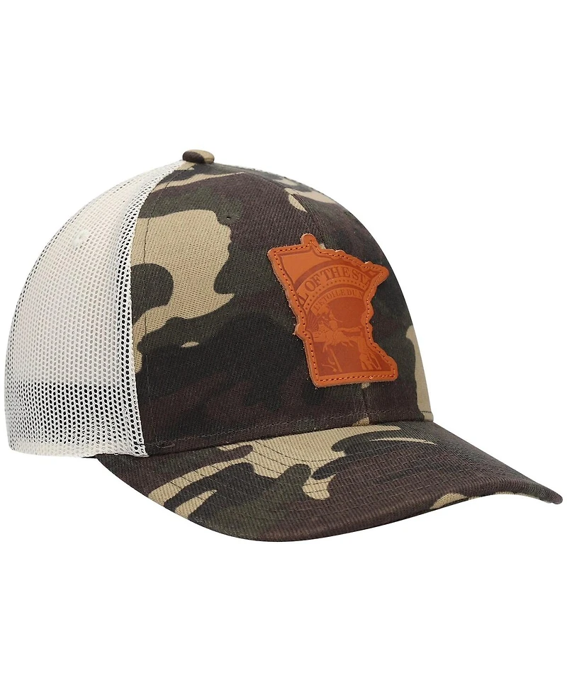 Men's Local Crowns Camo Minnesota Icon Woodland State Patch Trucker Snapback Hat