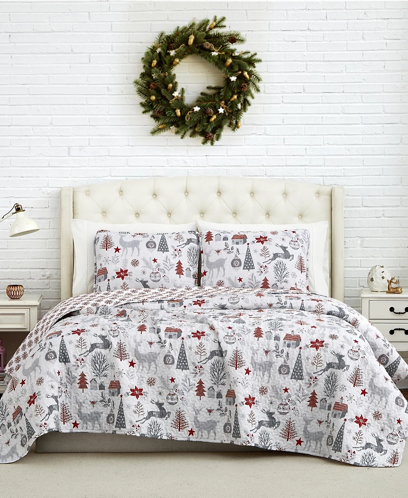Southshore Fine Linens Holly Jolly Lane Oversized Reversible 3-Pc. Quilt Set, Full/Queen