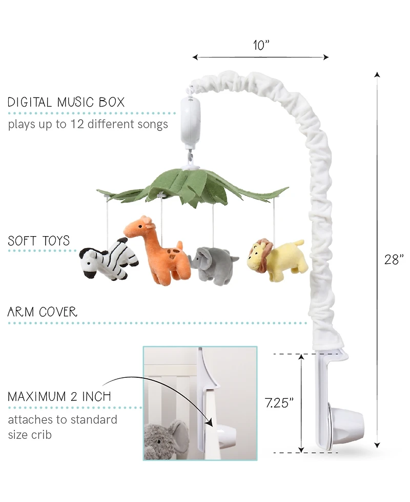 The Peanutshell Safari Animals Musical Crib Mobile for Baby Boys & Girls