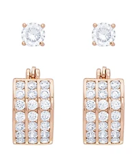 Women's 14k Rose Gold Plated Cubic Zirconia Row Hoop Earrings Set, 4 Pieces