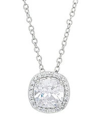 Women's Fine Silver Plated White Cubic Zirconia Cushion Halo Set, 3 Pieces