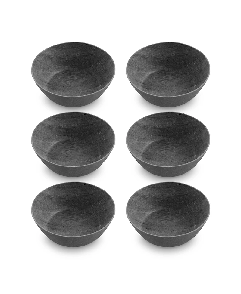 Abode Homewares 7.5" Faux Real Wood 6-Piece Low Bowl Set, 42 oz