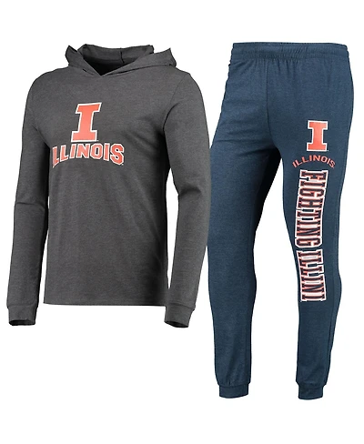 Men's Concepts Sport Heathered Navy, Charcoal Illinois Fighting Illini Meter Long Sleeve Hoodie T-shirt and Jogger Pants Set