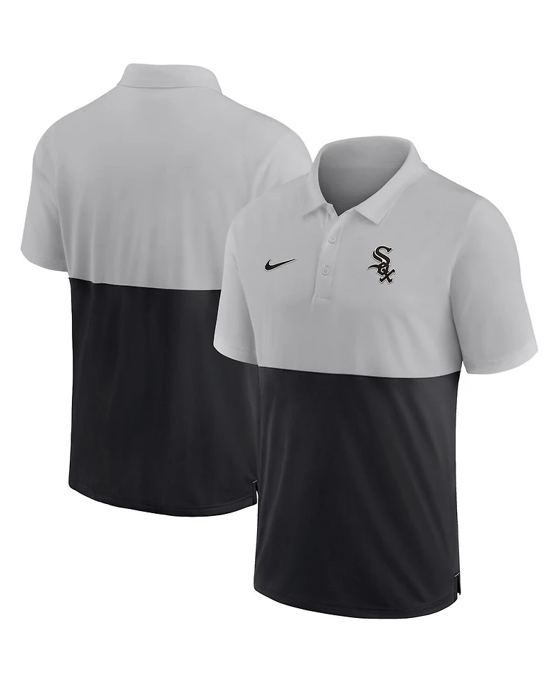 Men's Nike Silver, Black Chicago White Sox Team Baseline Striped Performance Polo Shirt