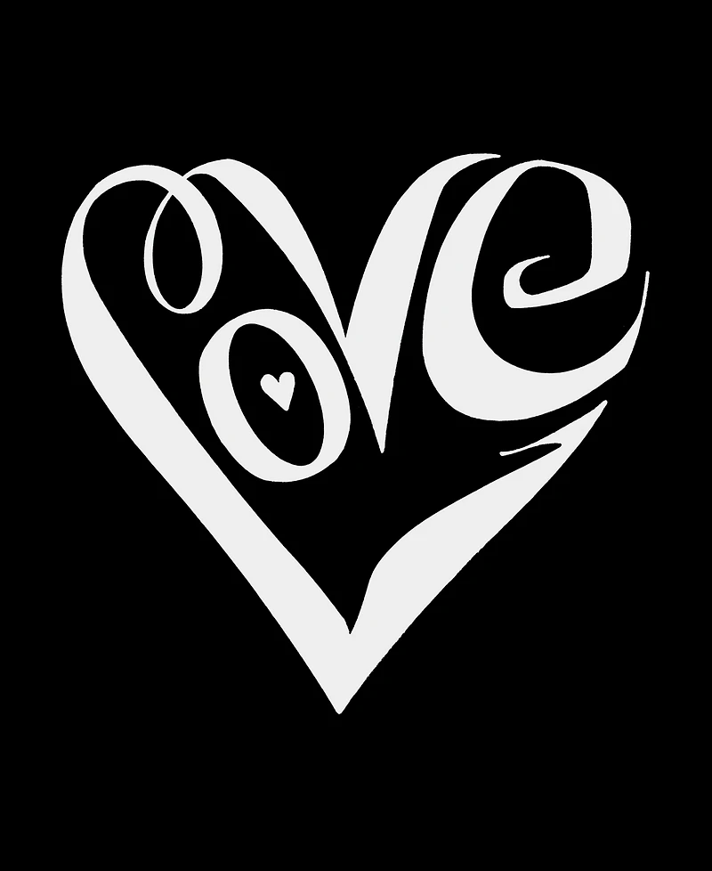 Women's V-neck Word Art Script Love Heart T-shirt