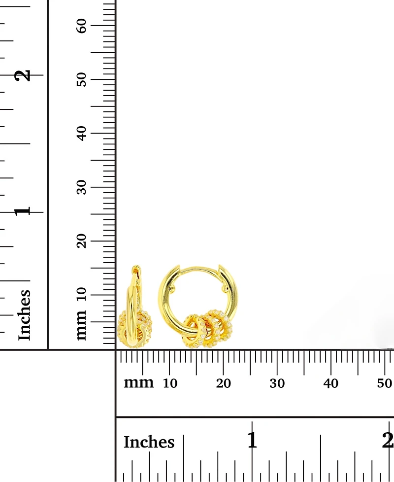 Cubic Zirconia Rondelle Small Huggie Hoop Earrings in Sterling Silver, 0.61"