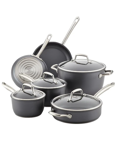 Anolon Accolade Forged Hard-Anodized Nonstick Cookware Set, 10-Piece, Moonstone