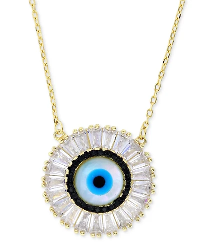 Cubic Zirconia & Enamel Evil Eye Pendant Necklace in 14k Gold-Plated Sterling Silver, 16" + 1" extender