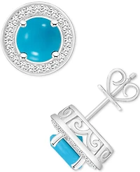 Cultured Freshwater Pearl & Diamond (1/5 ct. t.w.) Halo Stud Earrings Sterling Silver (Also Onyx, Turquoise, Labradorite)