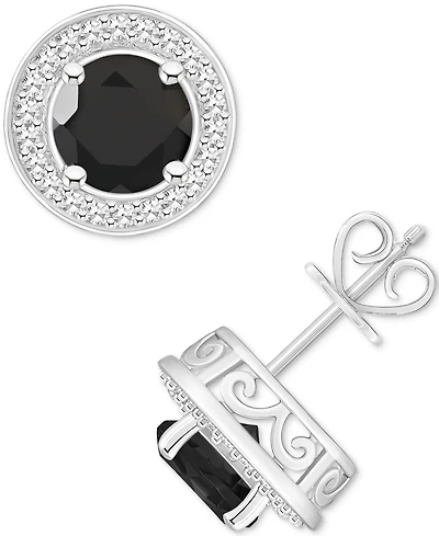 Cultured Freshwater Pearl & Diamond (1/5 ct. t.w.) Halo Stud Earrings Sterling Silver (Also Onyx, Turquoise, Labradorite)