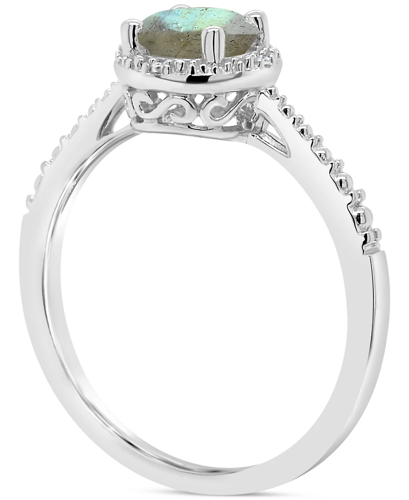 Cultured Freshwater Pearl & Diamond Accent Ring Sterling Silver (Also Onyx, Turquoise, Labradorite )