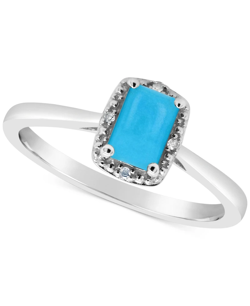 Labradorite & Diamond Accent Ring Sterling Silver (Also Onyx Turquoise)