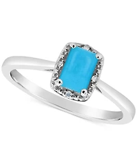 Labradorite & Diamond Accent Ring Sterling Silver (Also Onyx Turquoise)