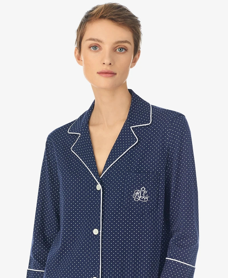 Lauren Ralph Knit Notch Collar Cotton Sleep Shirt