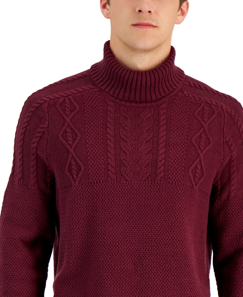 Club Room Men's Chunky Cable Knit Turtleneck Sweater, Created for Macy's