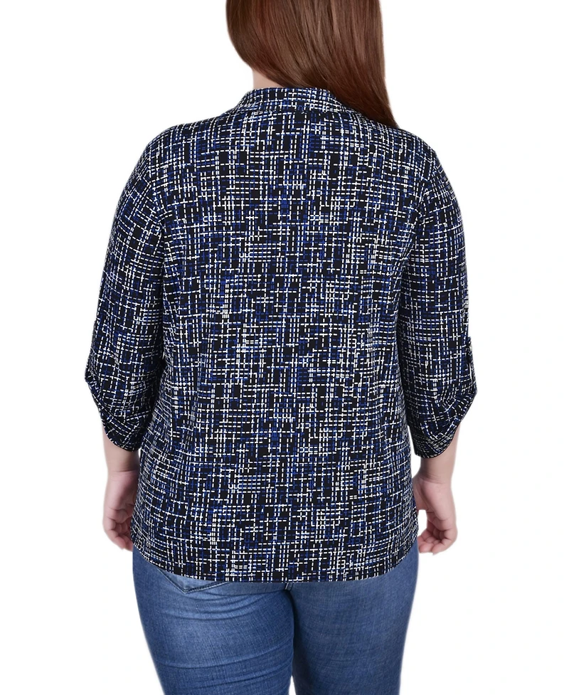 Ny Collection Plus Size 3/4 Ruched Sleeve Studded Top