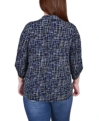 Ny Collection Plus Size 3/4 Ruched Sleeve Studded Top